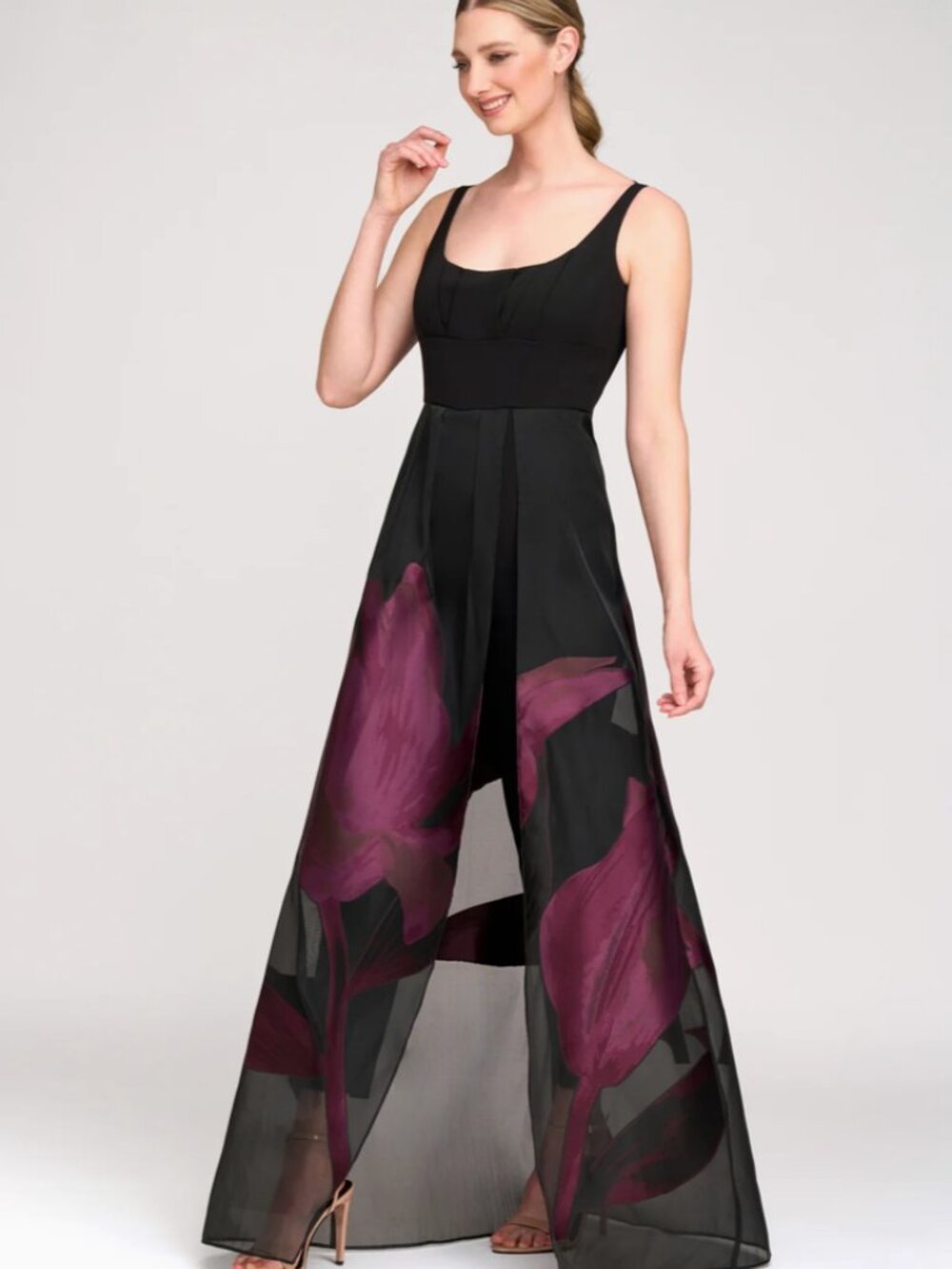 Kay Unger Maeve Walk Though Jumpsuit Gown Fig Black 10 NWT $428